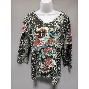 Vintage Keren Hart Womens Blouse Top L Multicolor Southwestern Art Studded New